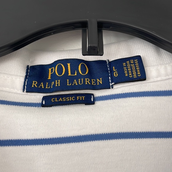blue and white striped polo ralph lauren collared shirt - Picture 3 of 3